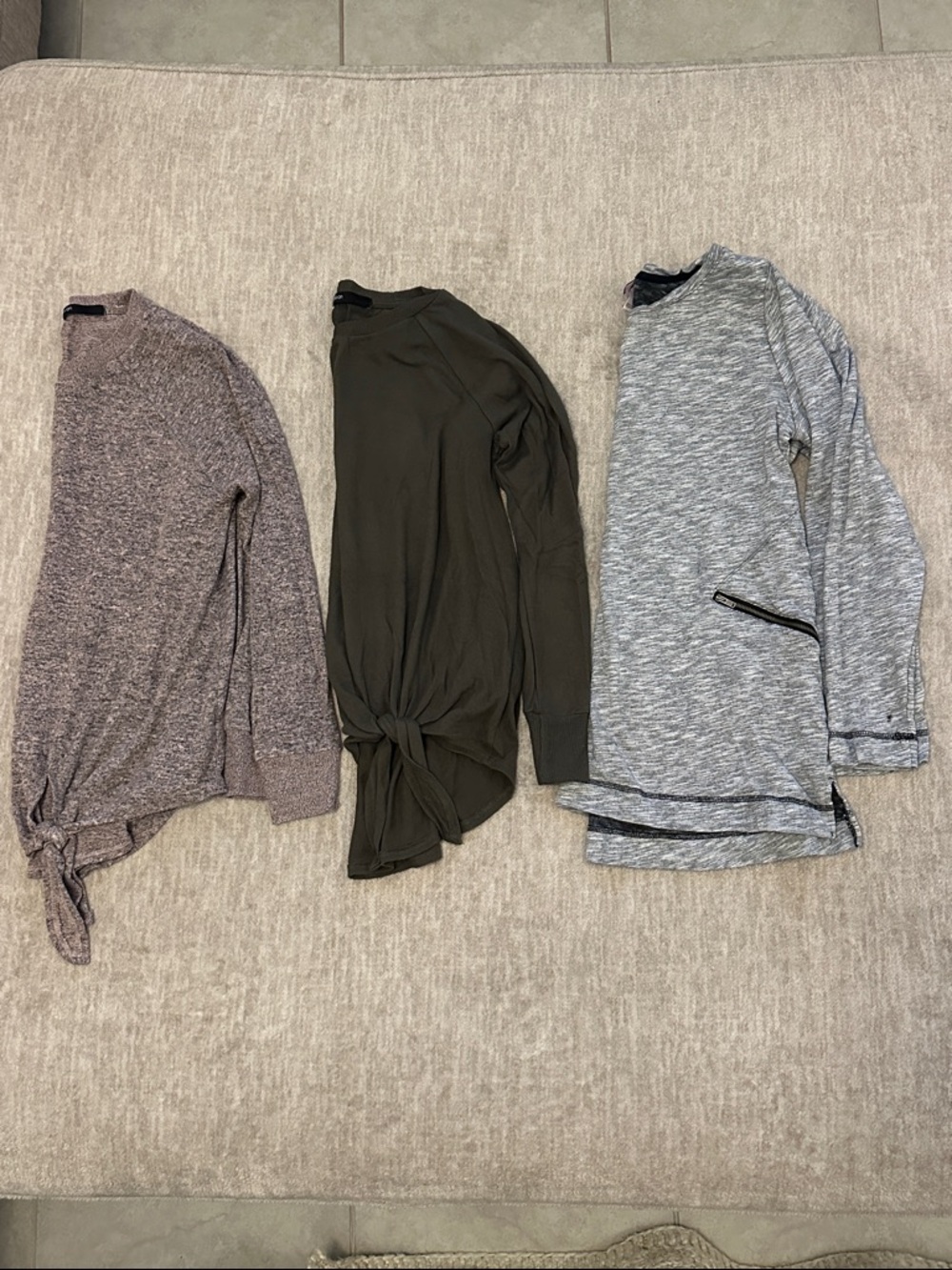 Three Casual Long-Sleeve Tunics - Olive, Heather Gray, Mauve and Gray
